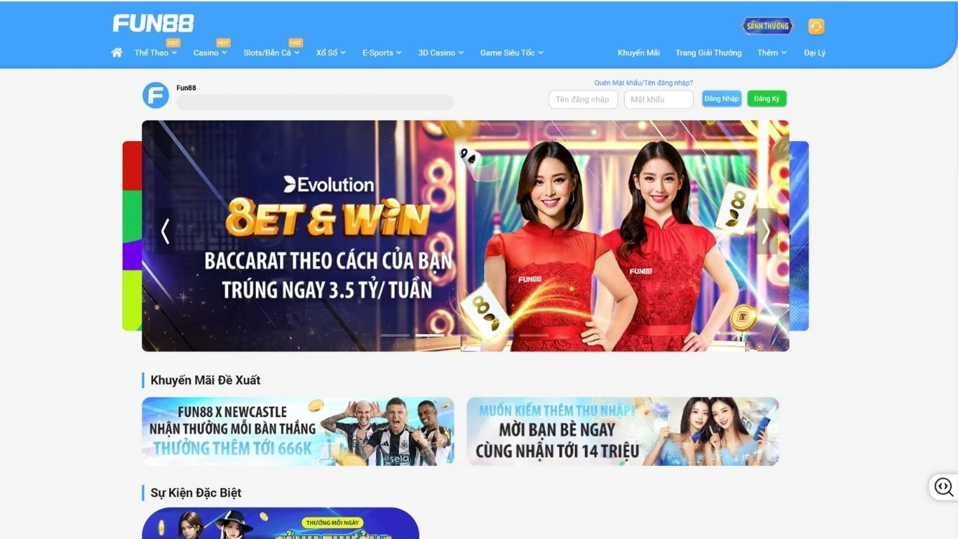 Giao diện cá cược bóng đá tại FUN88