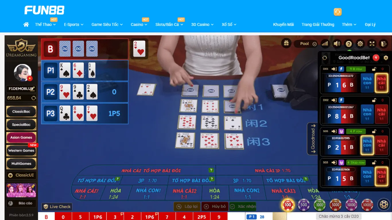 Giao diện game Poker tại FUN88