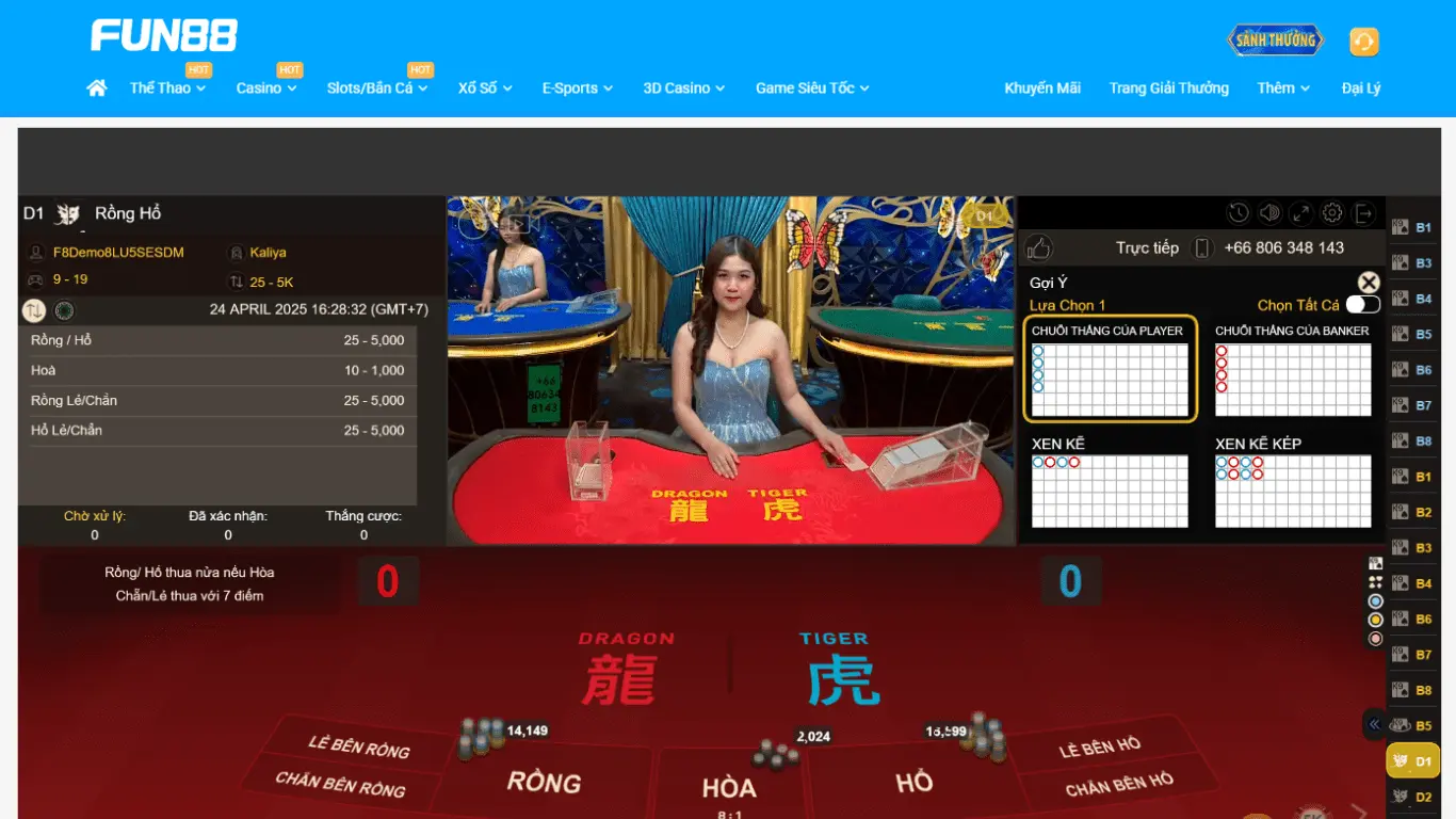 Trải nghiệm Dragon and Tiger tại FUN88