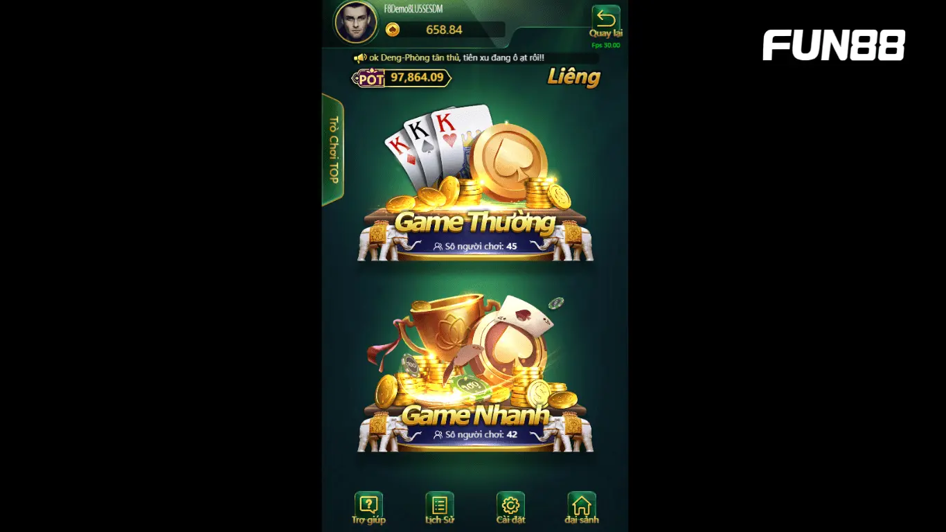 Trải nghiệm game Liêng tại FUN88