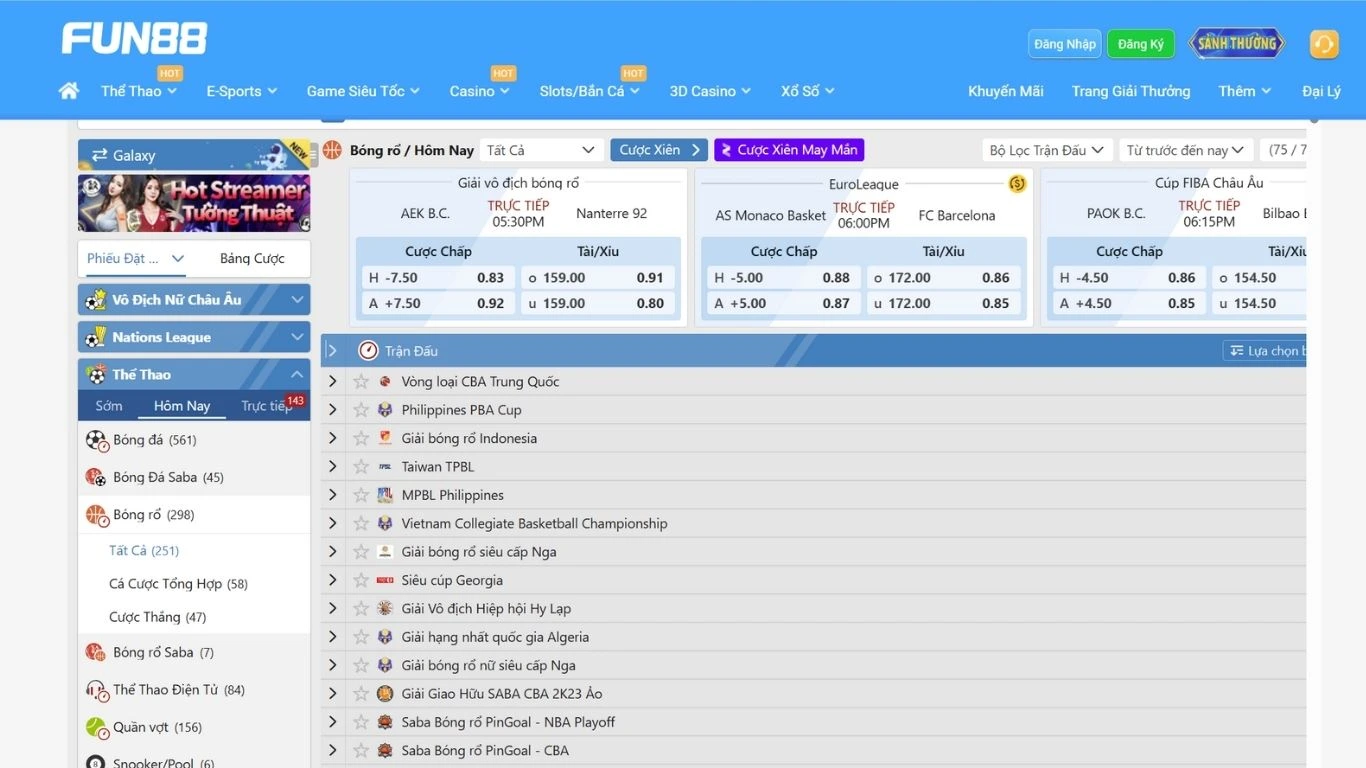 Cá cược bóng rổ tại FUN88