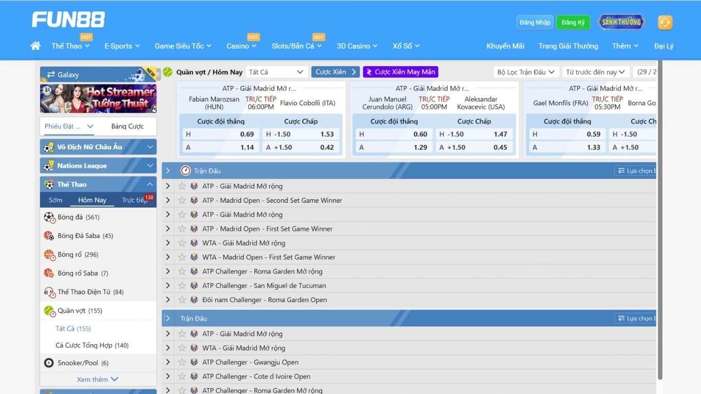 Cá cược quần vợt tại FUN88
