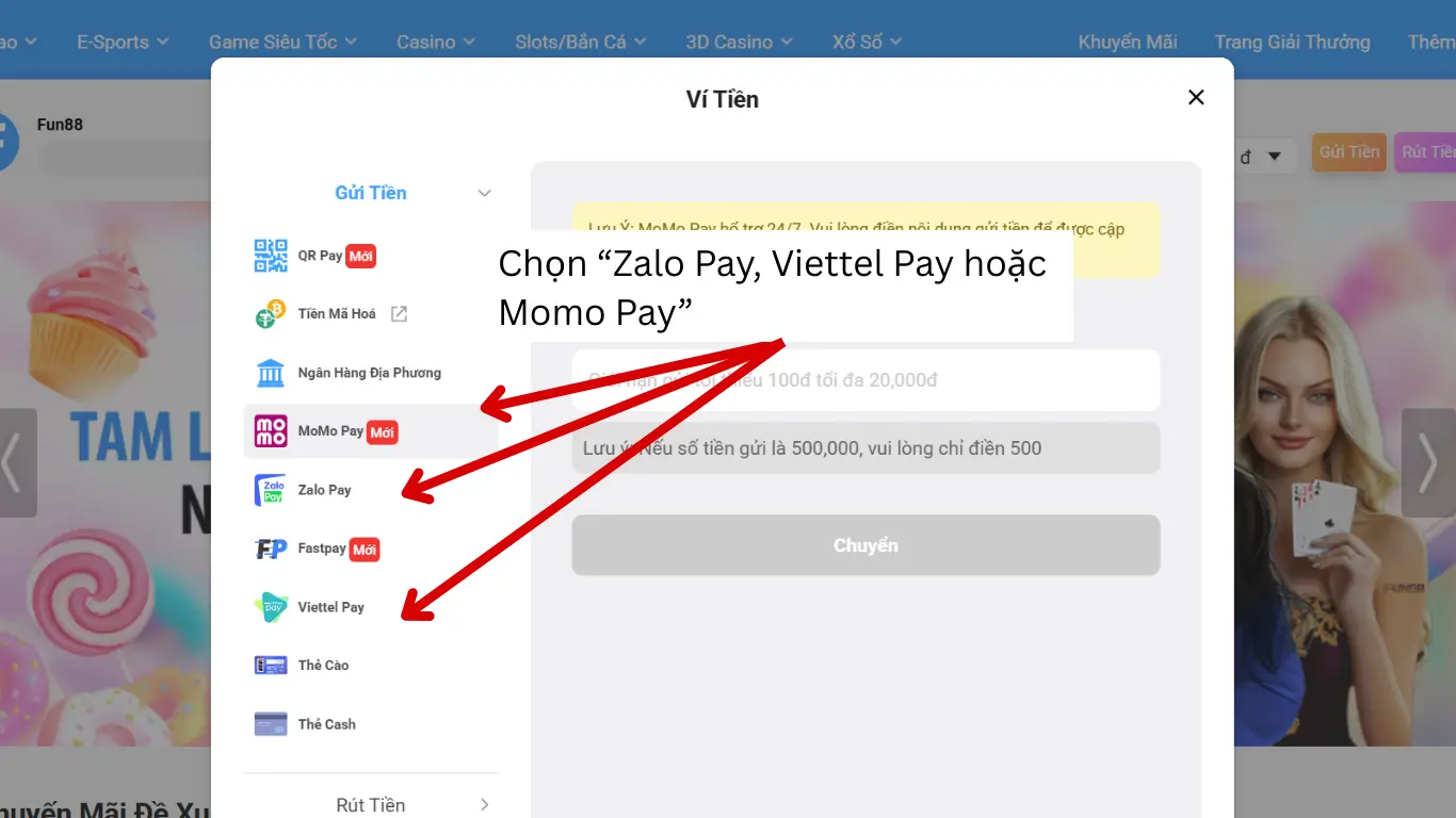 Nạp tiền fun88 ví điện tử
