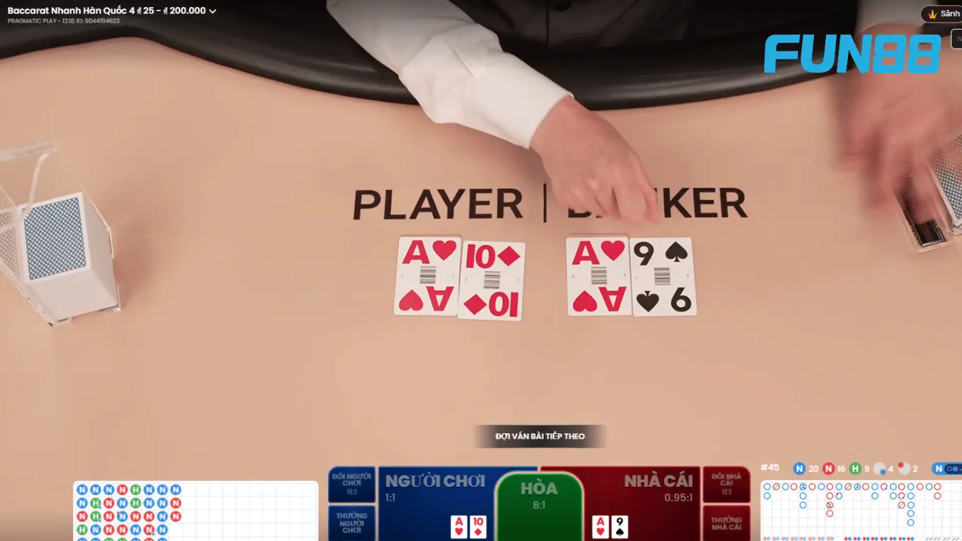 Giao diện game Baccarat Hàn Quốc tại FUN88