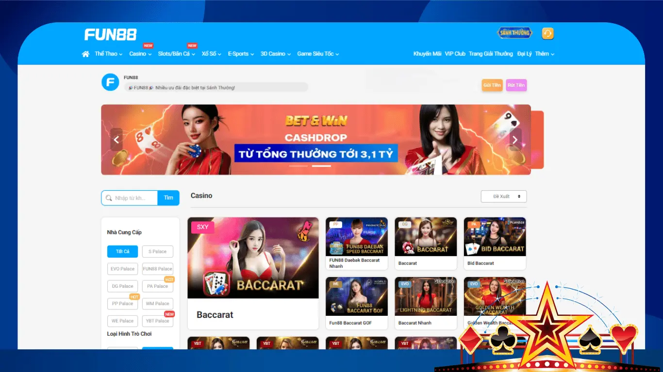 Những trò chơi Baccarat hấp dẫn tại FUN88