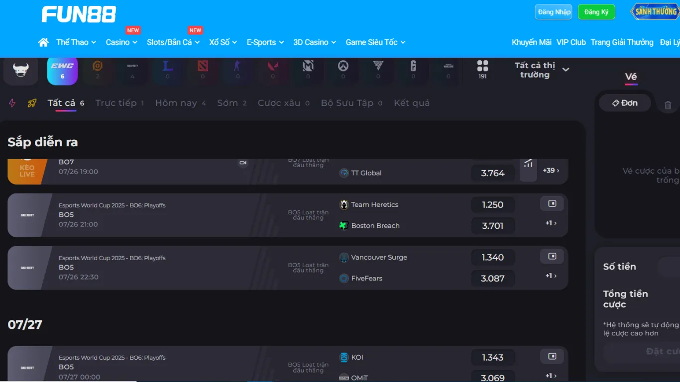 Giao diện thiết kế trực quan giúp bạn dễ theo dõi tỷ lệ kèo cược
