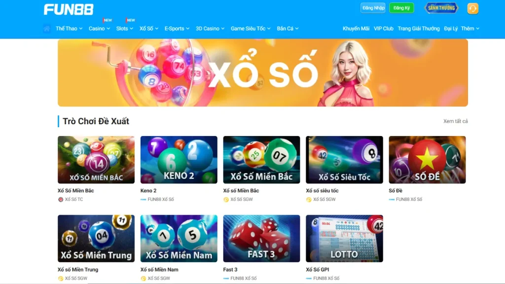 Các loại hình xổ số hot nhất tại FUN88 hiện nay