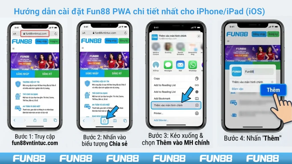 Hướng dẫn cài đặt Fun88 PWA chi tiết nhất cho iPhone_iPad (iOS)